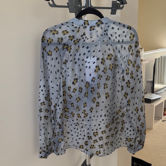 CAbi Hunter Blouse - Blue and Yellow-Green Patterned Blouse - Picture 5 of 8